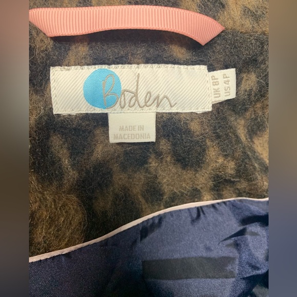 Boden Leopard Wool Blend Lined Coat Size 4 - Picture 3 of 7